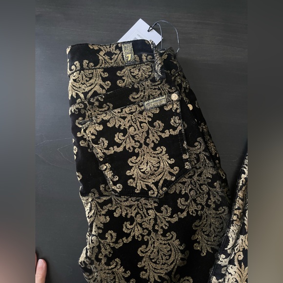 Velvet Stamped Gold Baroque print jeans, 7 For All Mankind - Picture 8 of 12